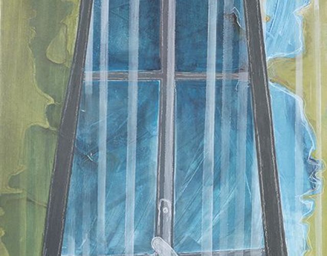 long blue window, 2019, acrylic on wood, 50/120 cm